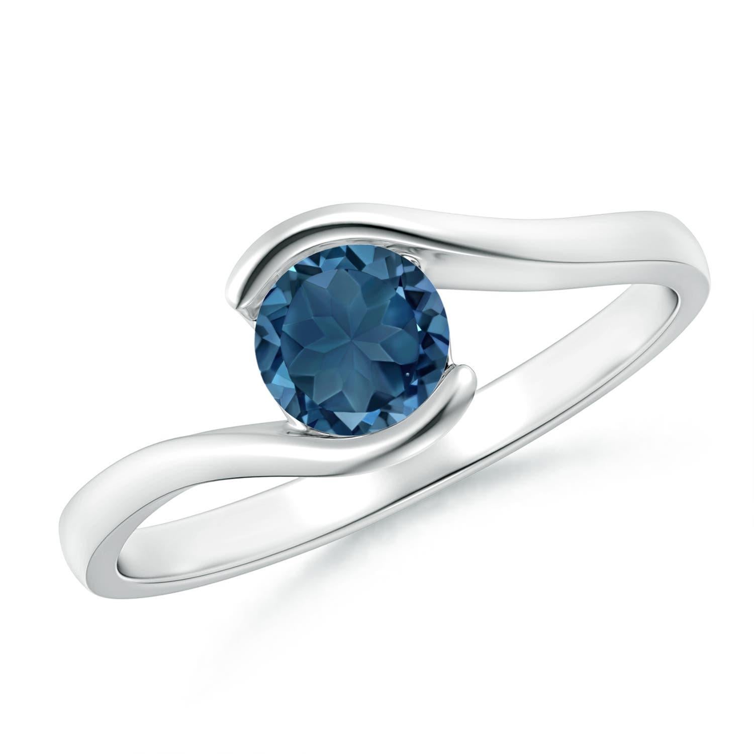 Angara Natürlicher Solitär Runder Londoner Blautopas Bypass Ring in 14K massivem Gold im Angebot 3