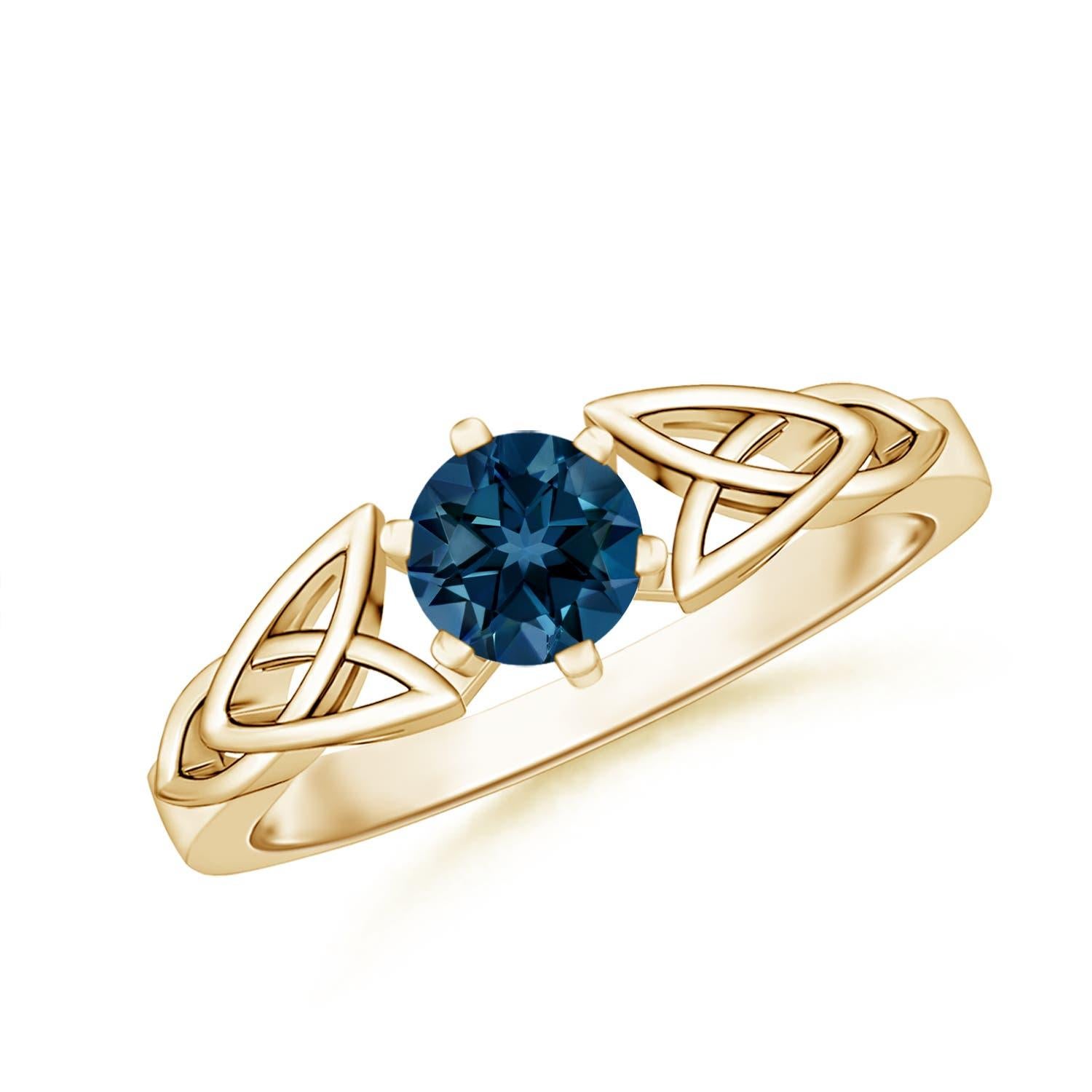 Angara natürlichen Solitär runden Londoner Blautopas keltischen Knoten Ring in 14K Gold Damen im Angebot