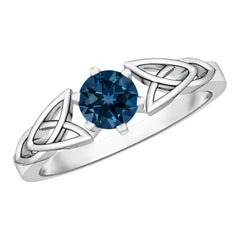 Angara Natural Solitaire Round London Blue Topaz Celtic Knot Ring in 14K Gold
