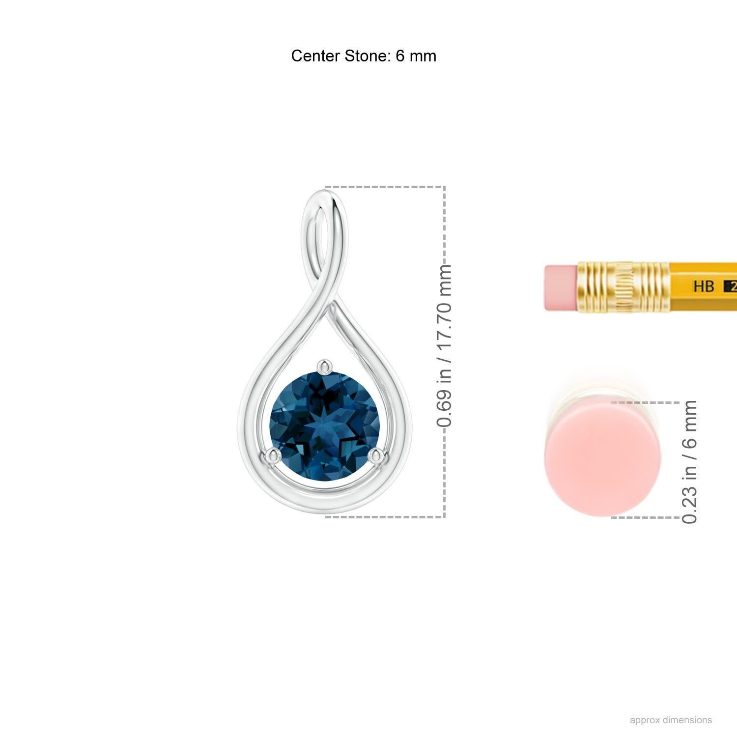 Round Cut Angara Natural Solitaire Round London Blue Topaz Twist Pendant in 14K Solid Gold For Sale