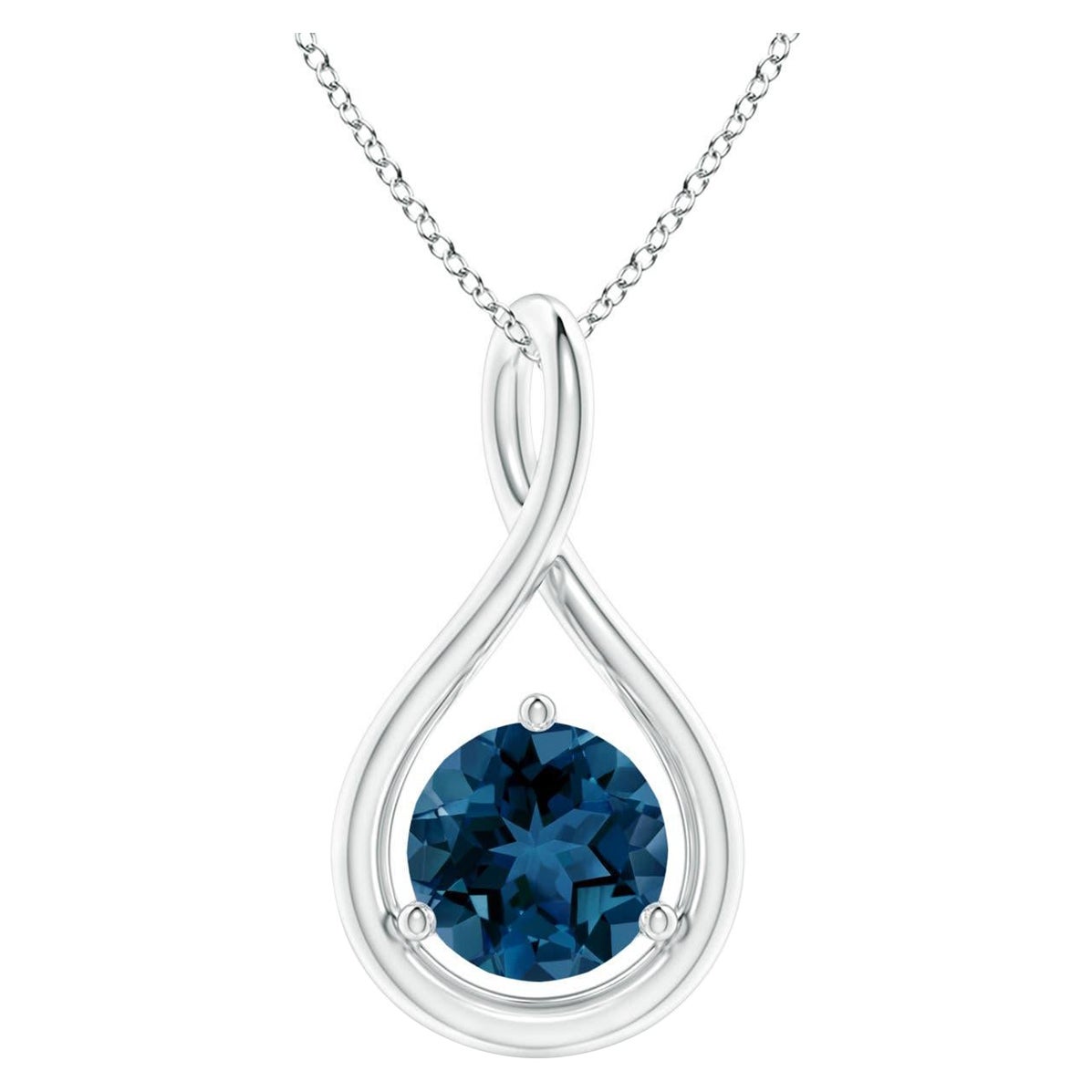 Angara Natural Solitaire Round London Blue Topaz Twist Pendant in 14K Solid Gold