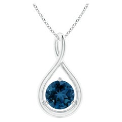 Angara Natural Solitaire Round London Blue Topaz Twist Pendant in 14K Solid Gold