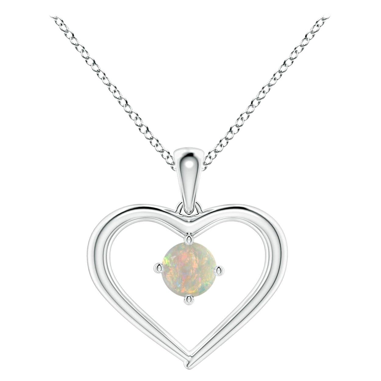Angara Natural Solitaire Round Opal Open Heart Pendant in 14K Solid Gold