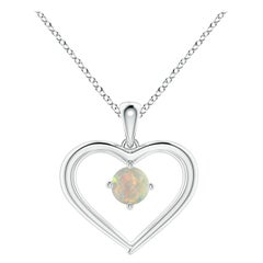 Angara Natural Solitaire Round Opal Open Heart Pendant in 14K Solid Gold