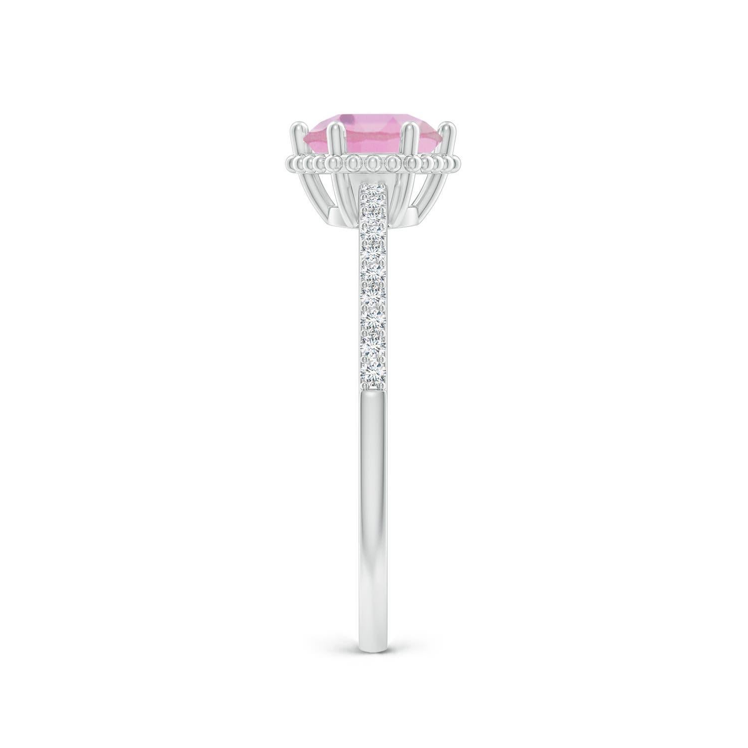 Angara Natürlicher Solitär Runder Rosa Turmalin Ring mit Diamant in 14K Gold Damen im Angebot