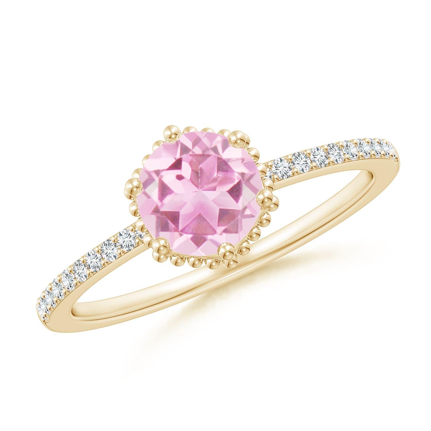 Angara Natürlicher Solitär Runder Rosa Turmalin Ring mit Diamant in 14K Gold im Angebot 2