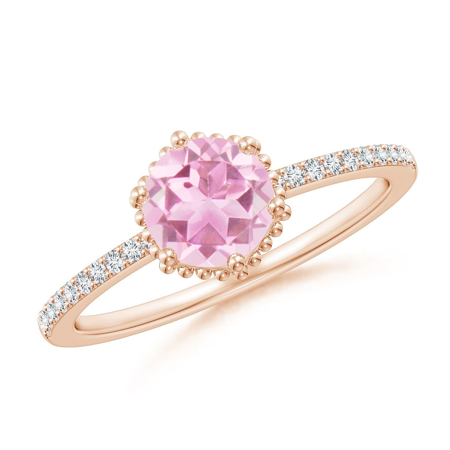 Angara Natürlicher Solitär Runder Rosa Turmalin Ring mit Diamant in 14K Gold im Angebot 3