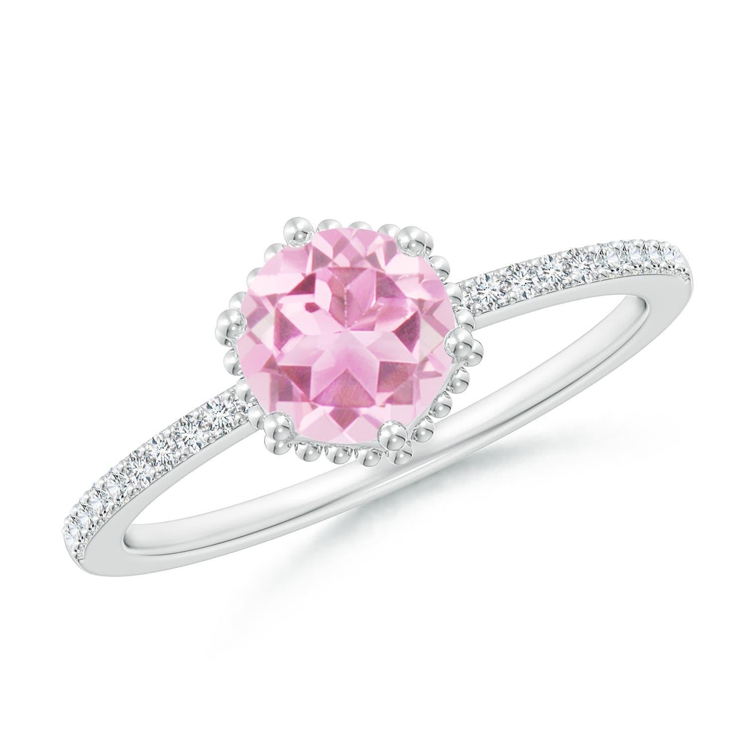 Anello Angara con tormalina rosa rotonda e solitario naturale e diamante in oro 14K