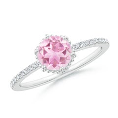 Anello Angara con tormalina rosa rotonda e solitario naturale e diamante in oro 14K