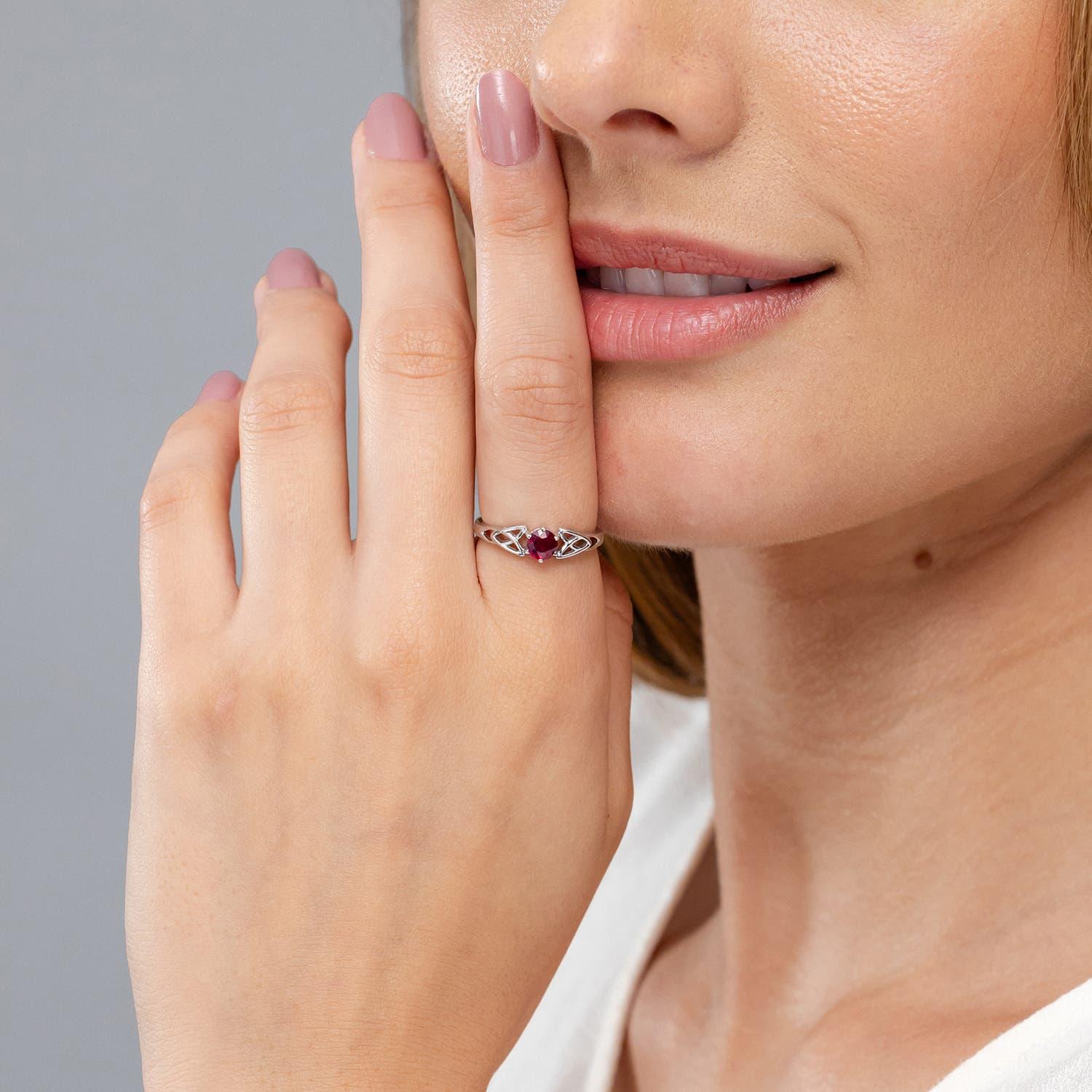 Round Cut Angara Natural Solitaire Round Ruby Celtic Knot Engagement Ring 14K Solid Gold For Sale