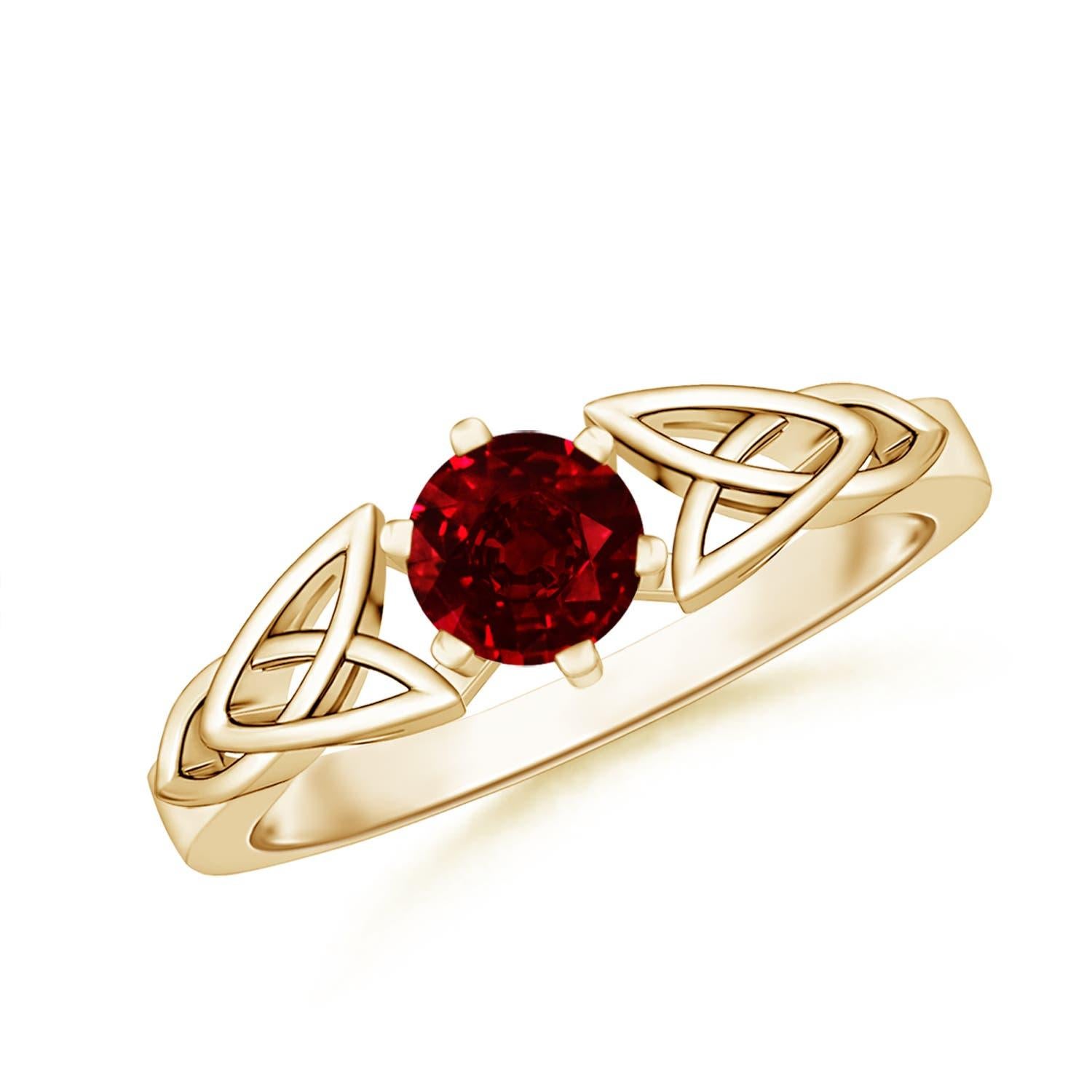 Angara Natural Solitaire Round Ruby Celtic Knot Engagement Ring 14K Solid Gold For Sale 2