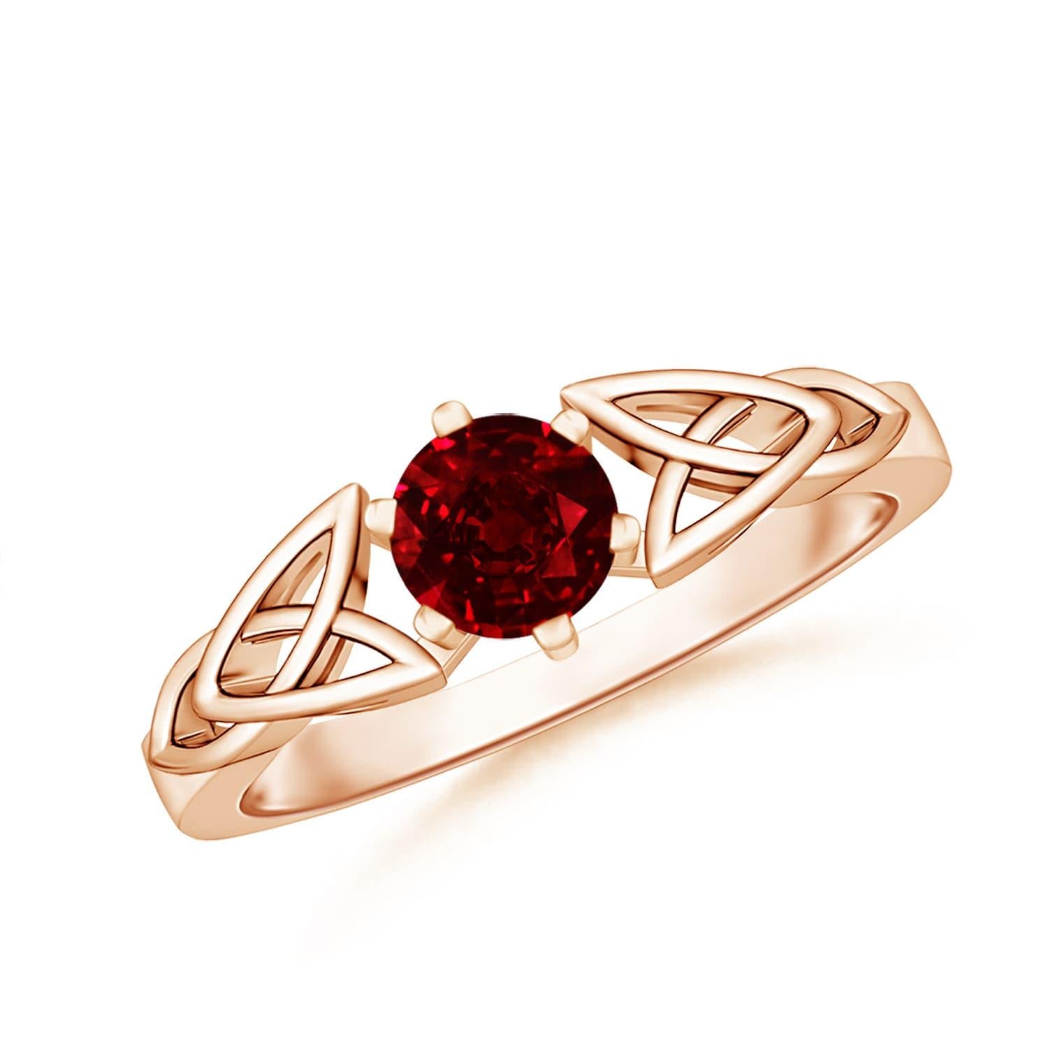 Angara Natural Solitaire Round Ruby Celtic Knot Engagement Ring 14K Solid Gold For Sale 3