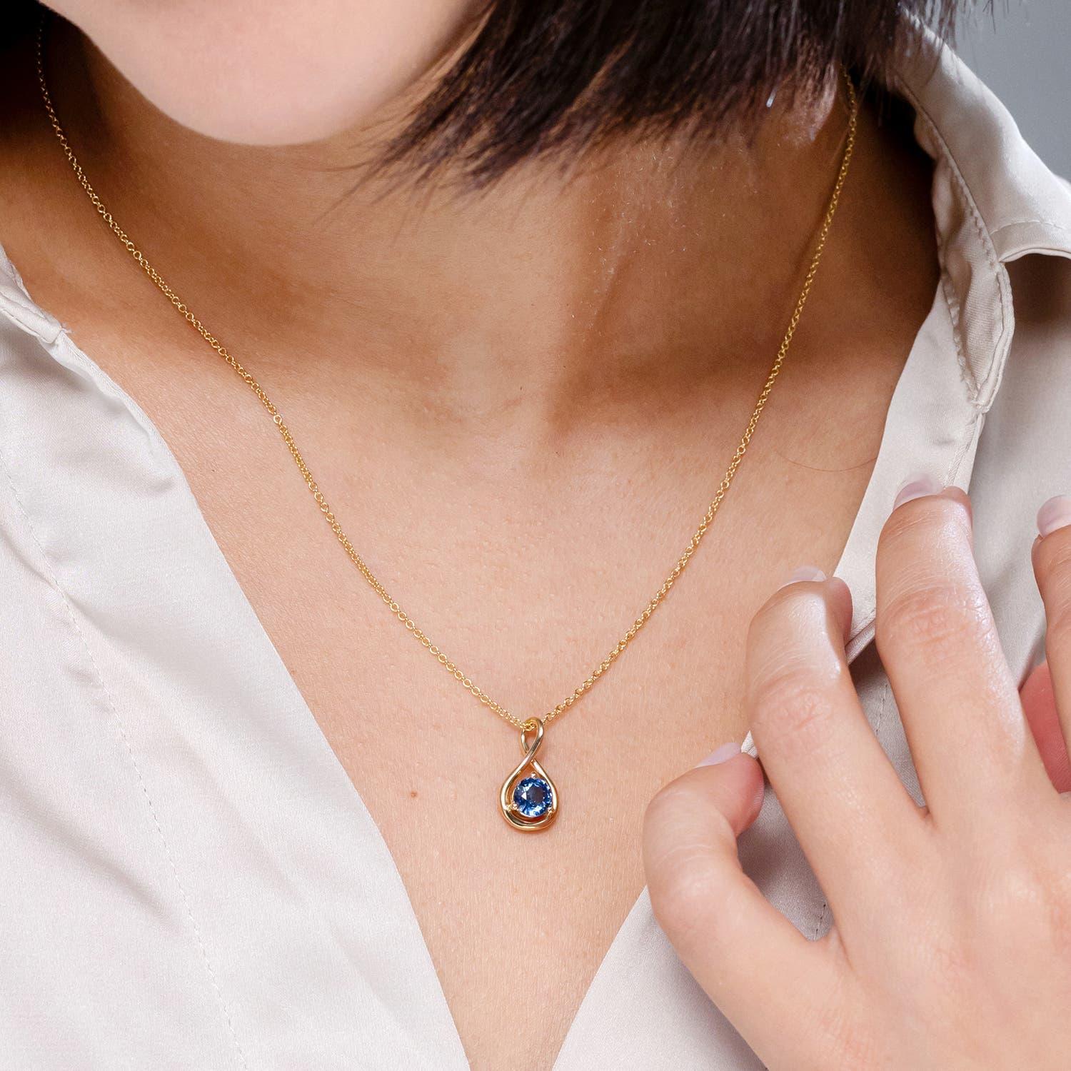 Round Cut Angara Natural Solitaire Round Sapphire Infinity Twist Pendant in 14K Solid Gold For Sale