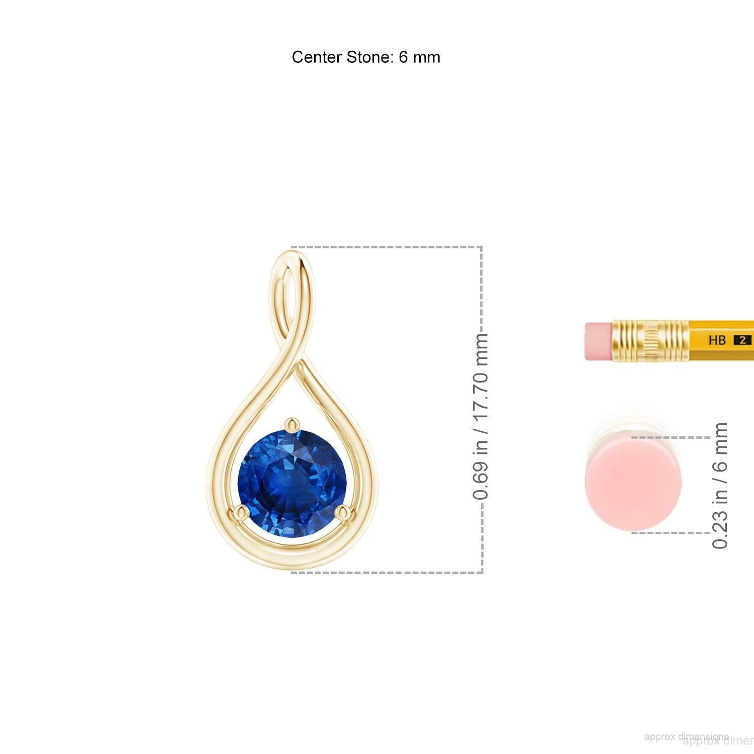 Angara Natural Solitaire Round Sapphire Infinity Twist Pendant in 14K Solid Gold In New Condition For Sale In Los Angeles, CA