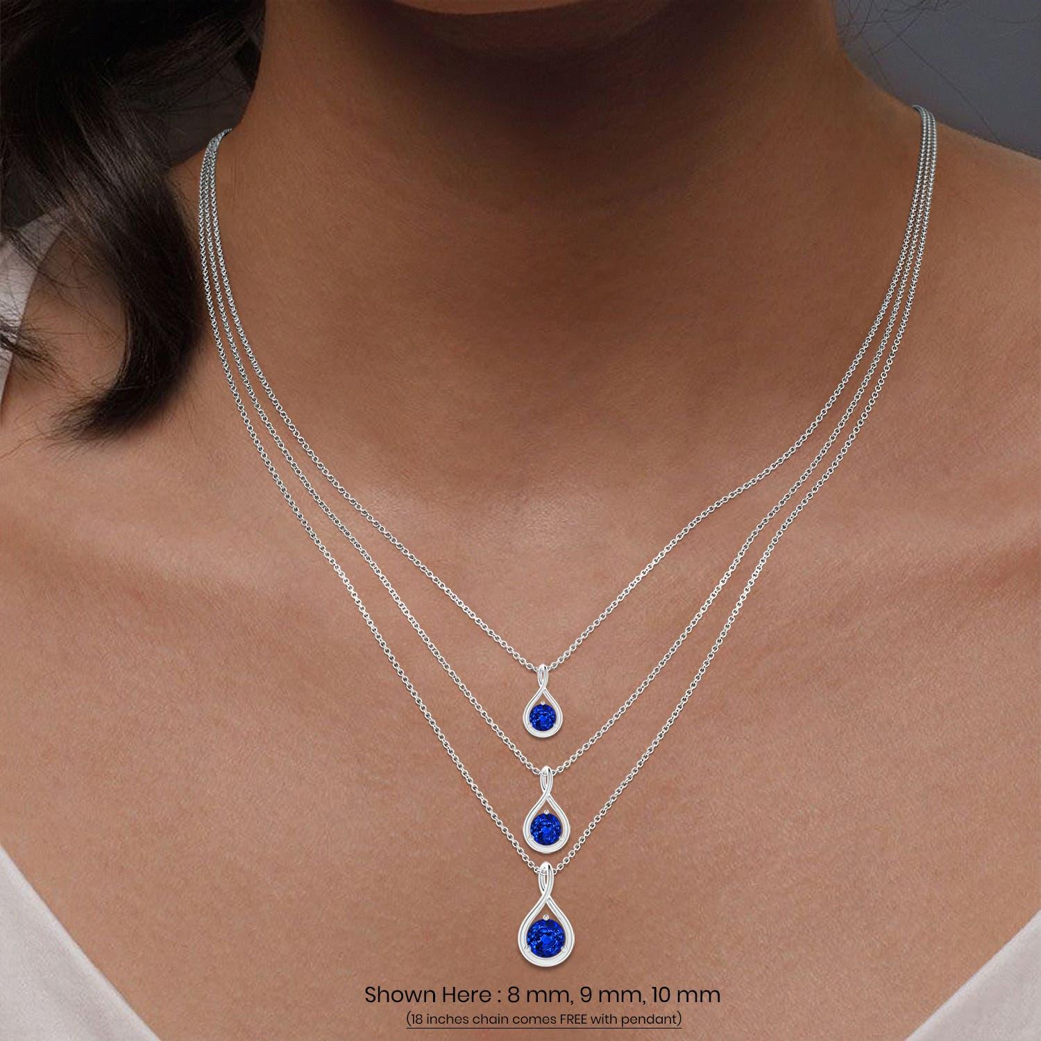 Angara Natural Solitaire Round Sapphire Infinity Twist Pendant in 14K Solid Gold For Sale 1