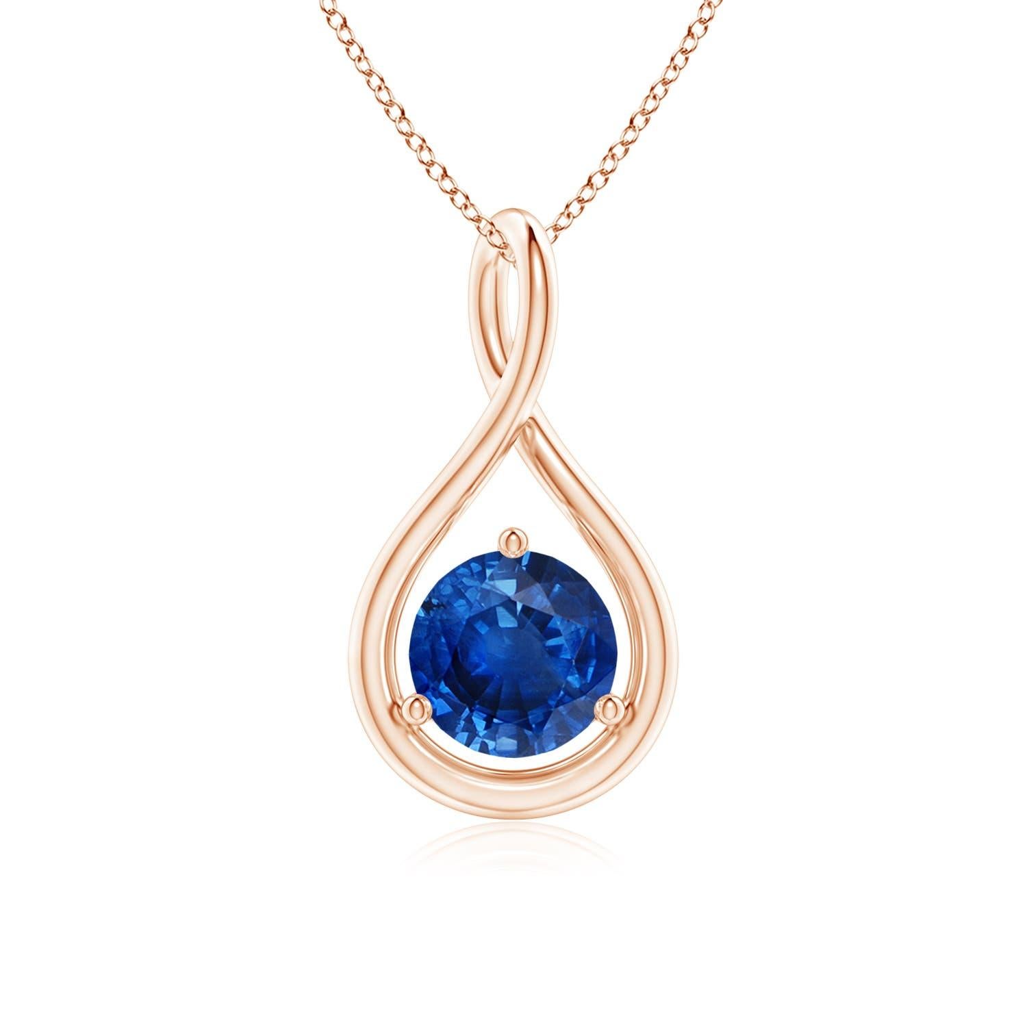 Angara Natural Solitaire Round Sapphire Infinity Twist Pendant in 14K Solid Gold For Sale 2