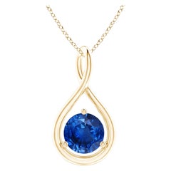 Angara Solitaire naturel saphir rond pendentif torsadé infini en or massif 14K