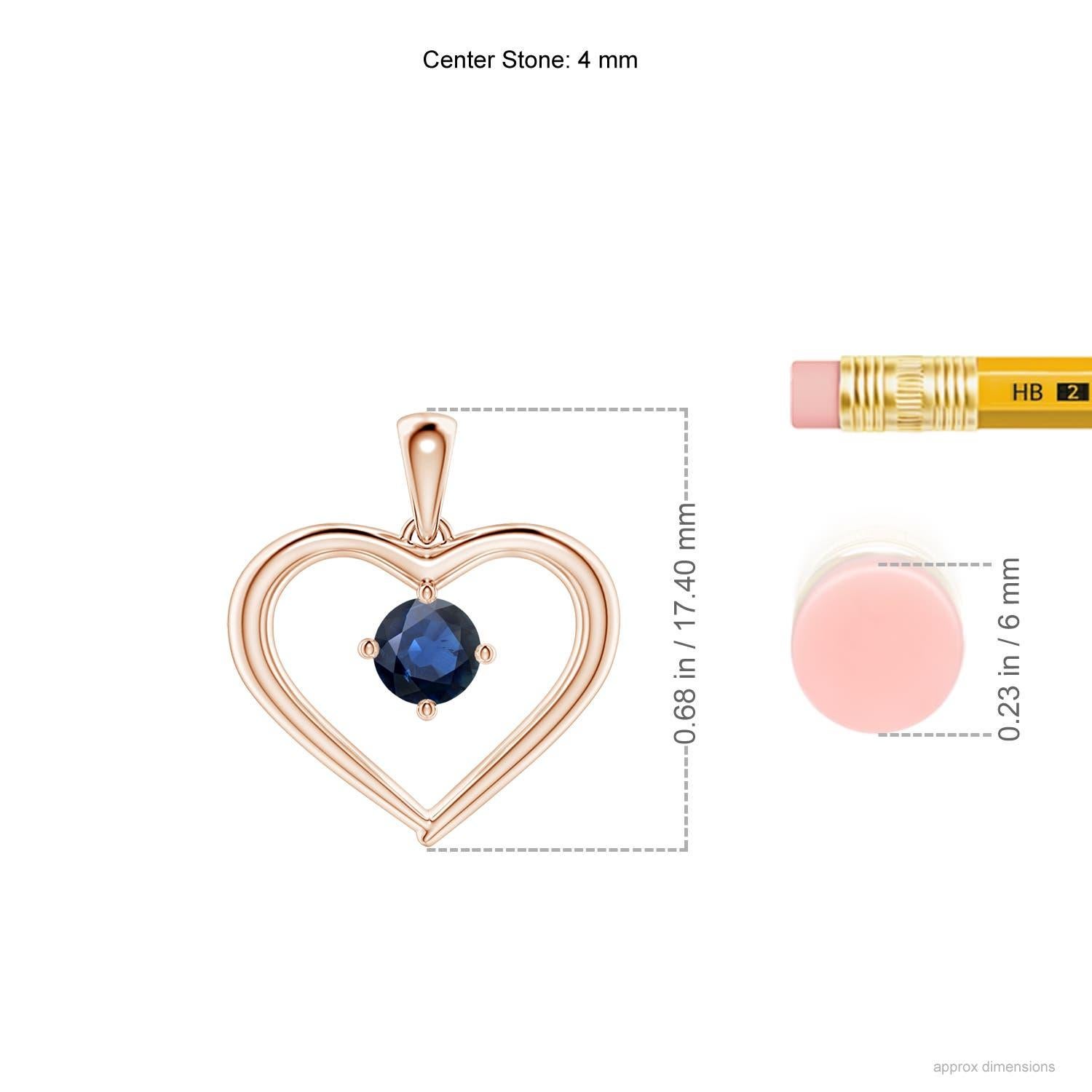 Taille ronde Pendentif en or rose 14K avec saphir rond solitaire naturel et cœur ouvert Angara en vente