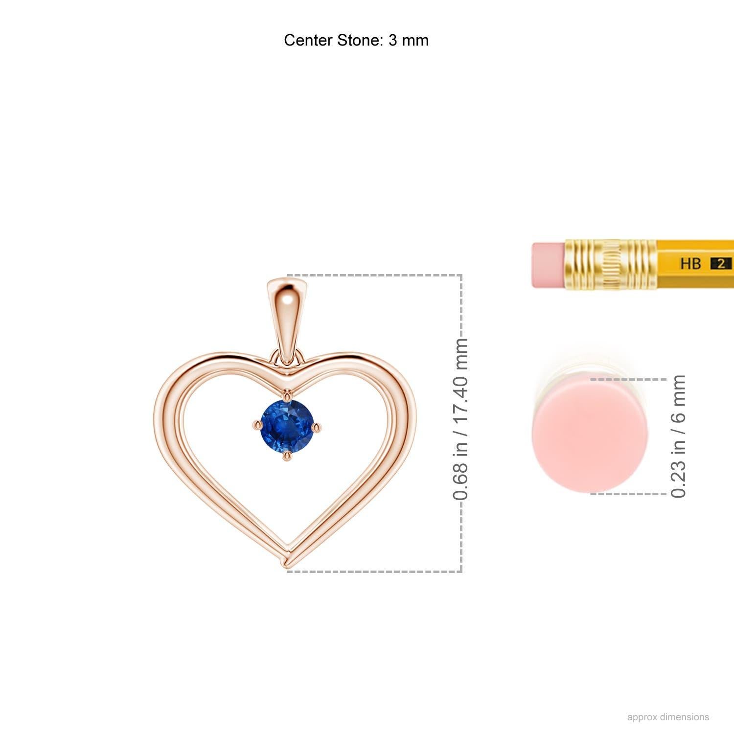 Taille ronde Pendentif en or rose 14K avec saphir rond solitaire naturel et cœur ouvert Angara en vente