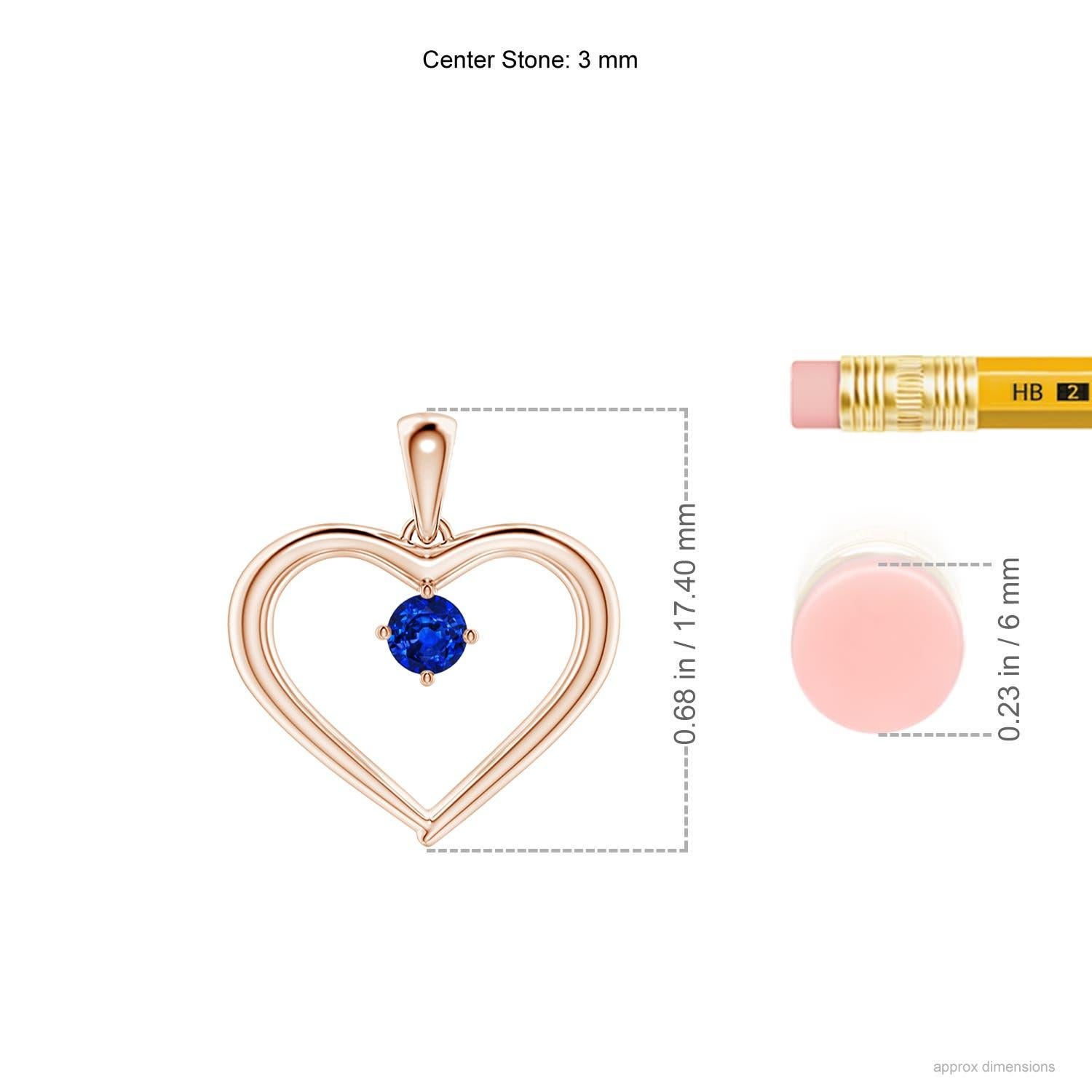 Taille ronde Pendentif en or rose 14K avec saphir rond solitaire naturel et cœur ouvert Angara en vente
