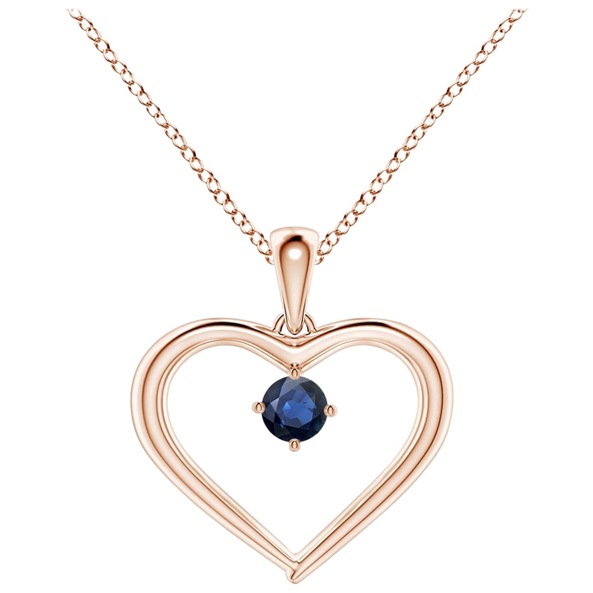 Pendentif en or rose 14K avec saphir rond solitaire naturel et cœur ouvert Angara en vente