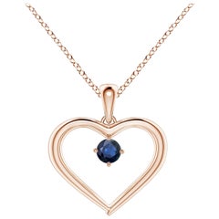 Colgante Corazón Abierto de Zafiro Redondo Solitario Natural Angara en Oro Rosa de 14K