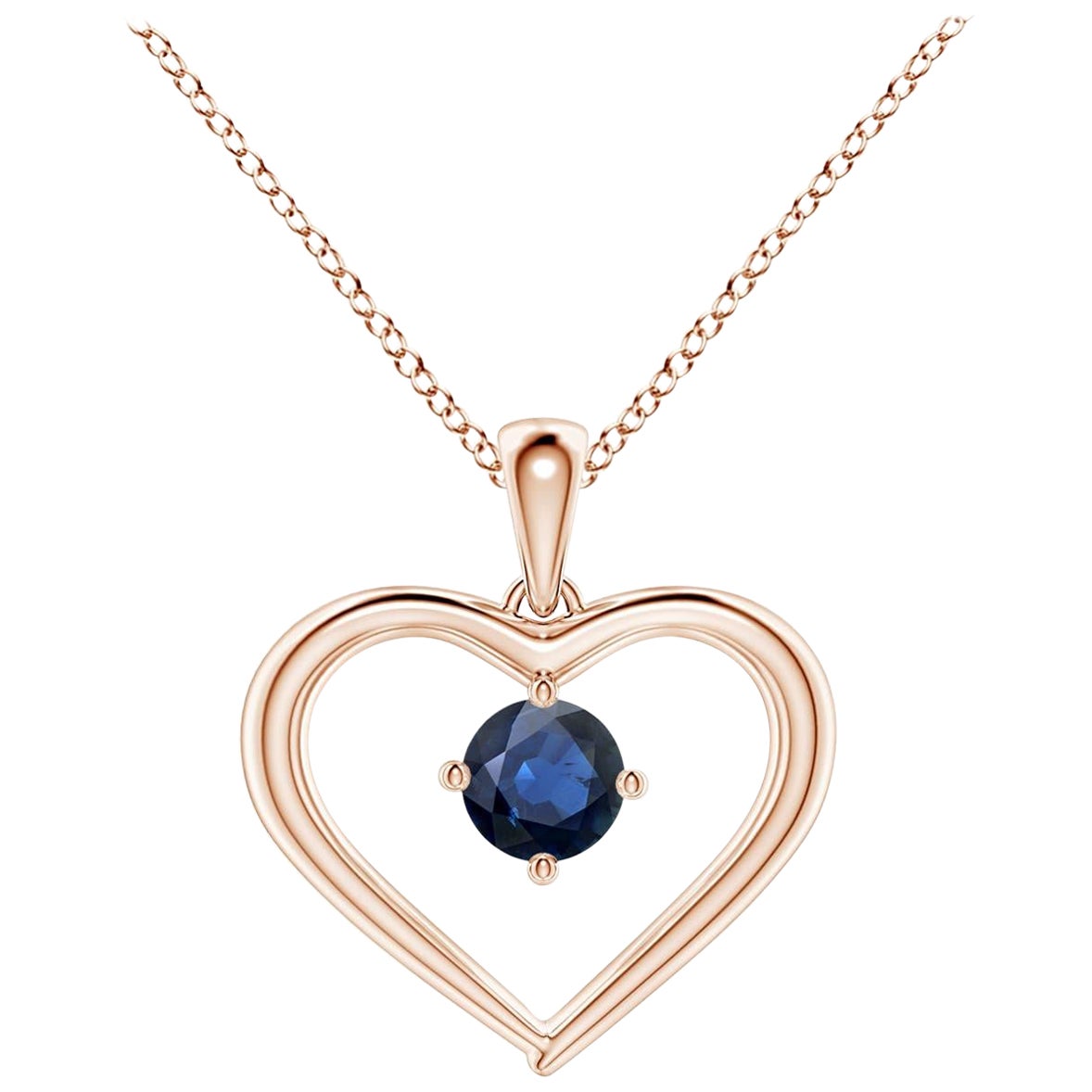 Pendentif en or rose 14K avec saphir rond solitaire naturel et cœur ouvert Angara