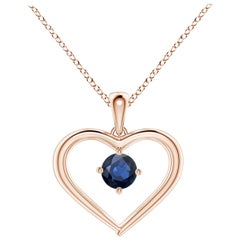 Colgante Corazón Abierto de Zafiro Redondo Solitario Natural Angara en Oro Rosa de 14K