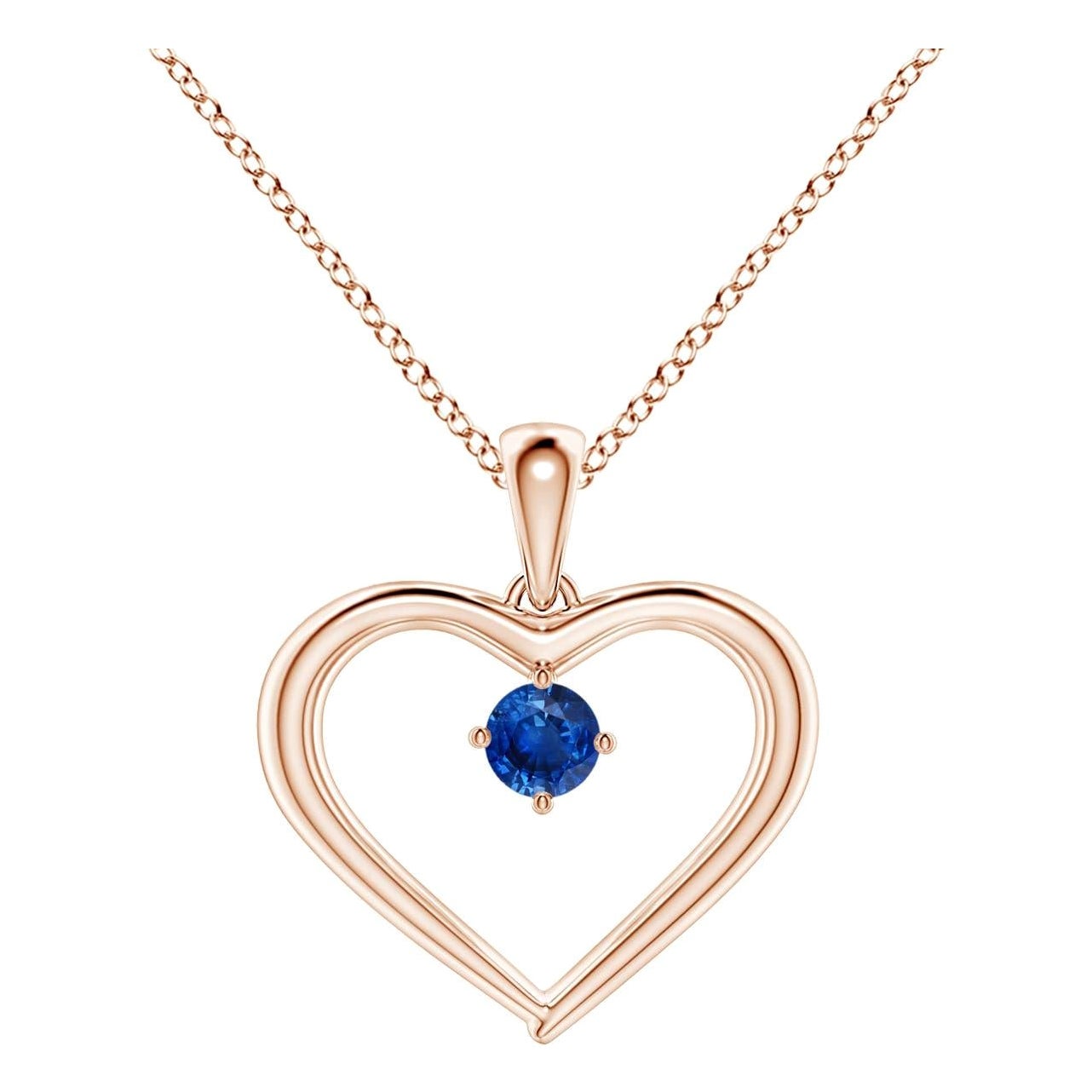 Pendentif en or rose 14K avec saphir rond solitaire naturel et cœur ouvert Angara