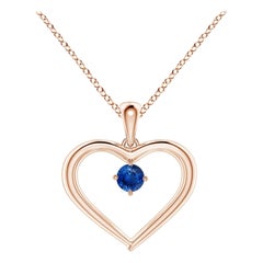Colgante Corazón Abierto de Zafiro Redondo Solitario Natural Angara en Oro Rosa de 14K