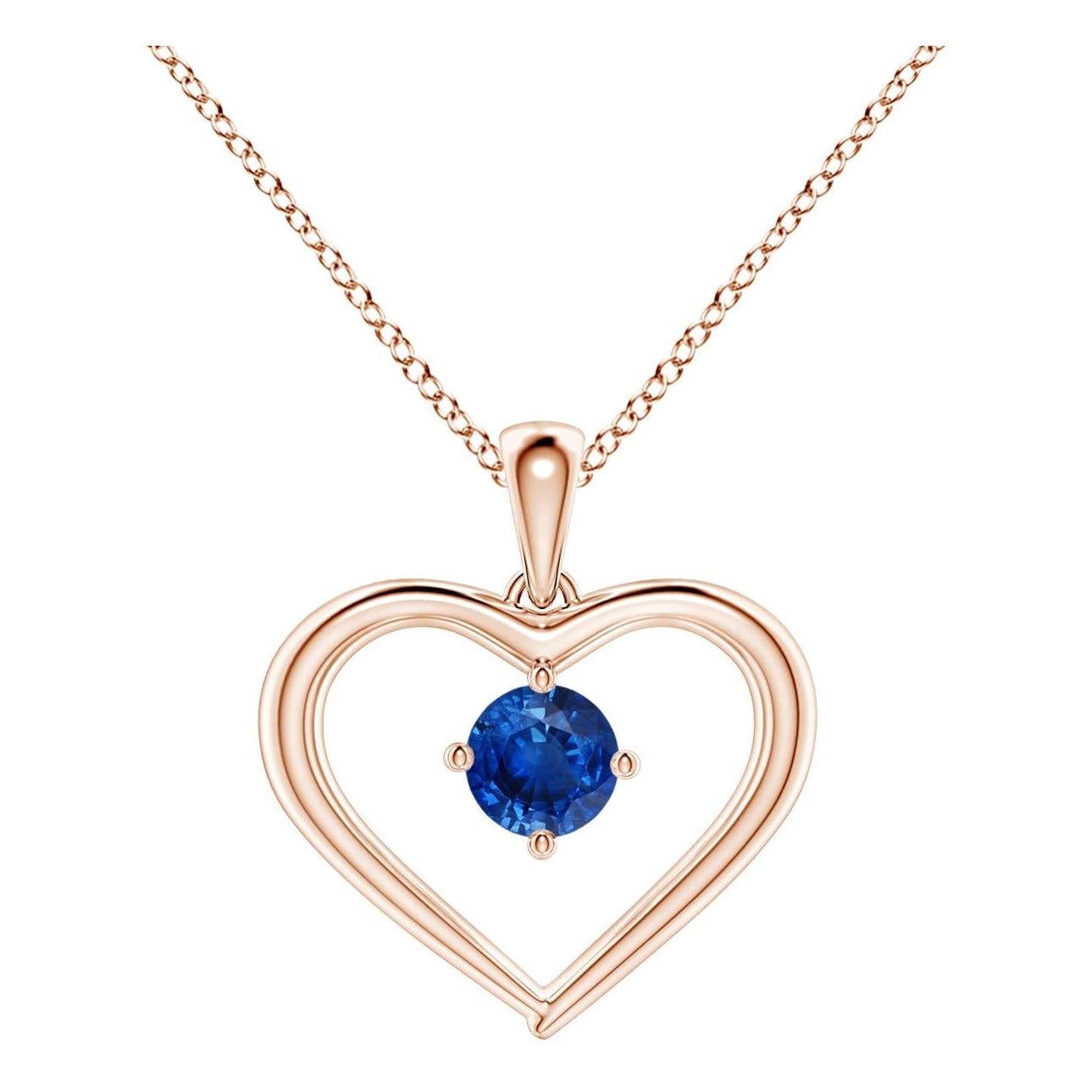 Pendentif en or rose 14K avec saphir rond solitaire naturel et cœur ouvert Angara