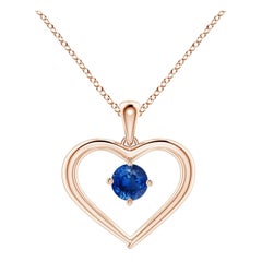 Colgante Corazón Abierto de Zafiro Redondo Solitario Natural Angara en Oro Rosa de 14K