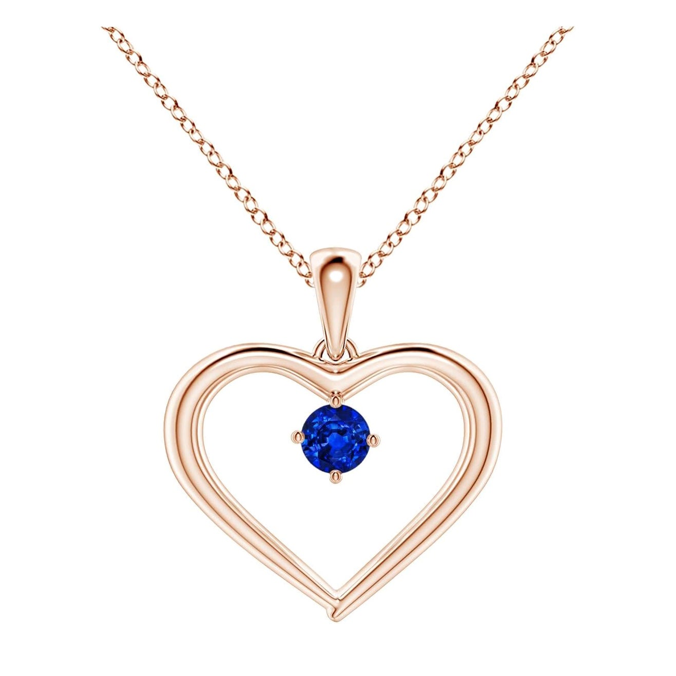 Pendentif en or rose 14K avec saphir rond solitaire naturel et cœur ouvert Angara