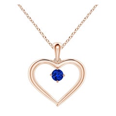 Colgante Corazón Abierto de Zafiro Redondo Solitario Natural Angara en Oro Rosa de 14K