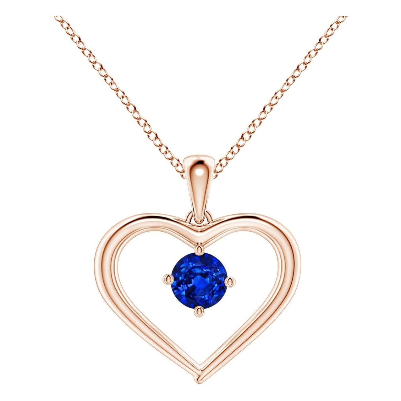 Pendentif en or rose 14K avec saphir rond solitaire naturel et cœur ouvert Angara