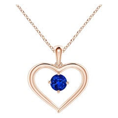 Colgante Corazón Abierto de Zafiro Redondo Solitario Natural Angara en Oro Rosa de 14K