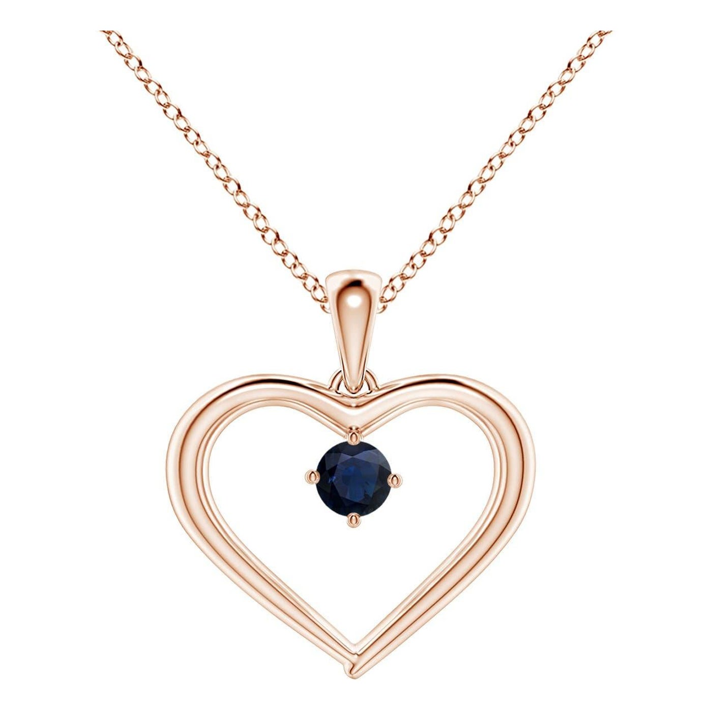 Pendentif en or rose 14K avec saphir rond solitaire naturel et cœur ouvert Angara