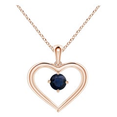 Colgante Corazón Abierto de Zafiro Redondo Solitario Natural Angara en Oro Rosa de 14K