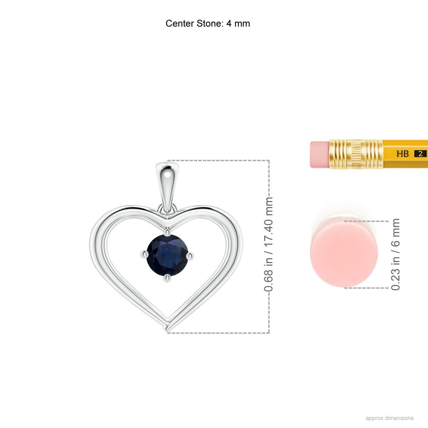 Taille ronde Pendentif en or blanc 14K avec saphir rond solitaire naturel et cœur ouvert Angara en vente