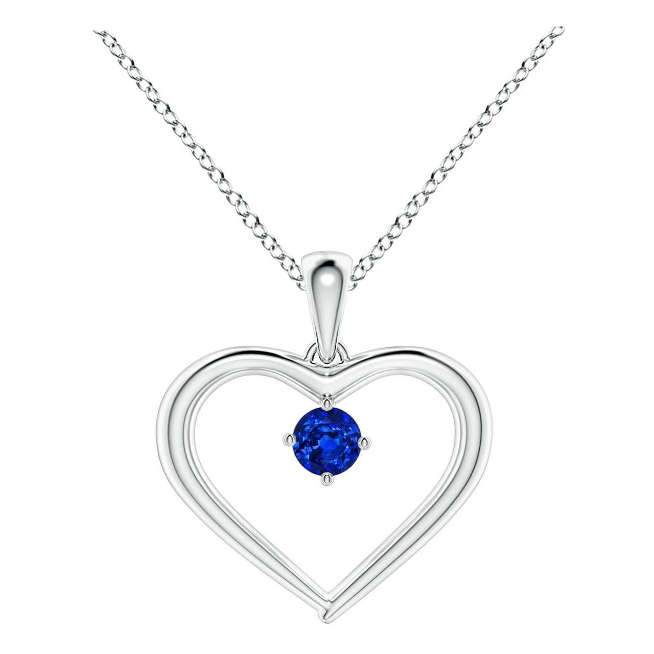 Pendentif en or blanc 14K avec saphir rond solitaire naturel et cœur ouvert Angara