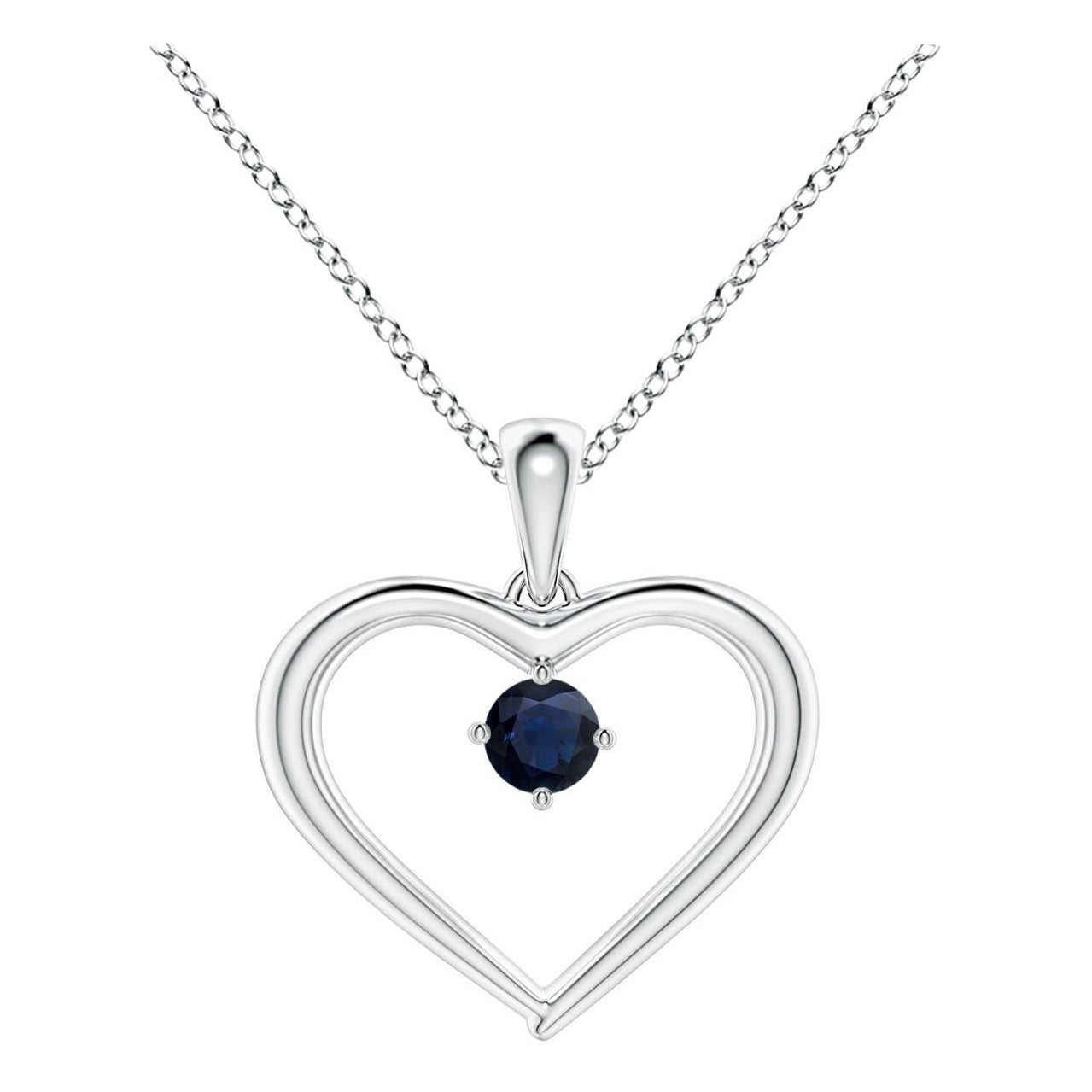 Pendentif en or blanc 14K avec saphir rond solitaire naturel et cœur ouvert Angara