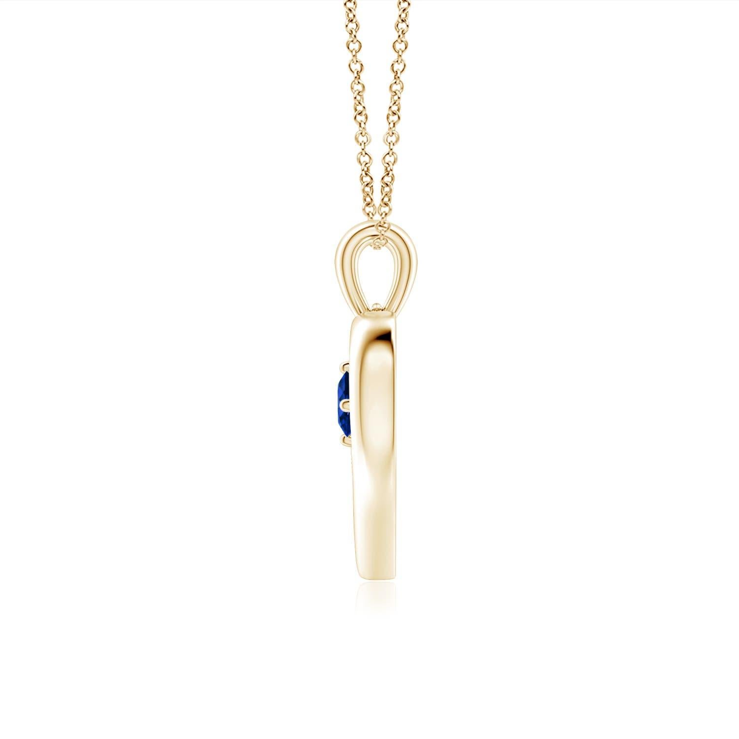 Ce resplendissant pendentif à cœur ouvert en or jaune 14k serti de saphirs est à la fois simple et magnifique. L'agréable pierre précieuse bleue semble hypnotisante en combinaison avec le cadre lustré en forme de cœur ouvert.
Le saphir bleu est la