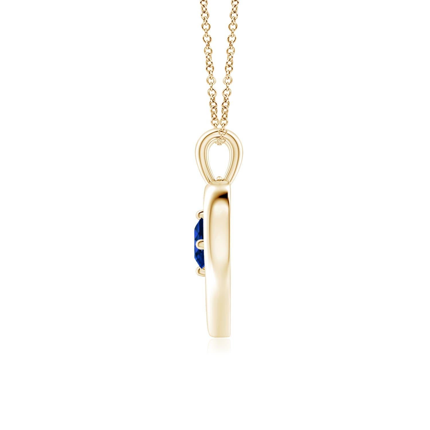 Ce resplendissant pendentif à cœur ouvert en or jaune 14k serti de saphirs est à la fois simple et magnifique. L'agréable pierre précieuse bleue semble hypnotisante en combinaison avec le cadre lustré en forme de cœur ouvert.
Le saphir bleu est la