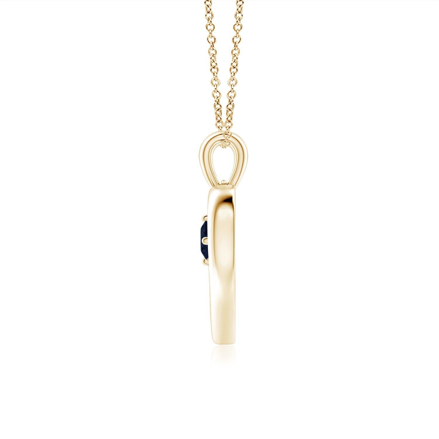 Ce resplendissant pendentif à cœur ouvert en or jaune 14k serti de saphirs est à la fois simple et magnifique. L'agréable pierre précieuse bleue semble hypnotisante en combinaison avec le cadre lustré en forme de cœur ouvert.
Le saphir bleu est la