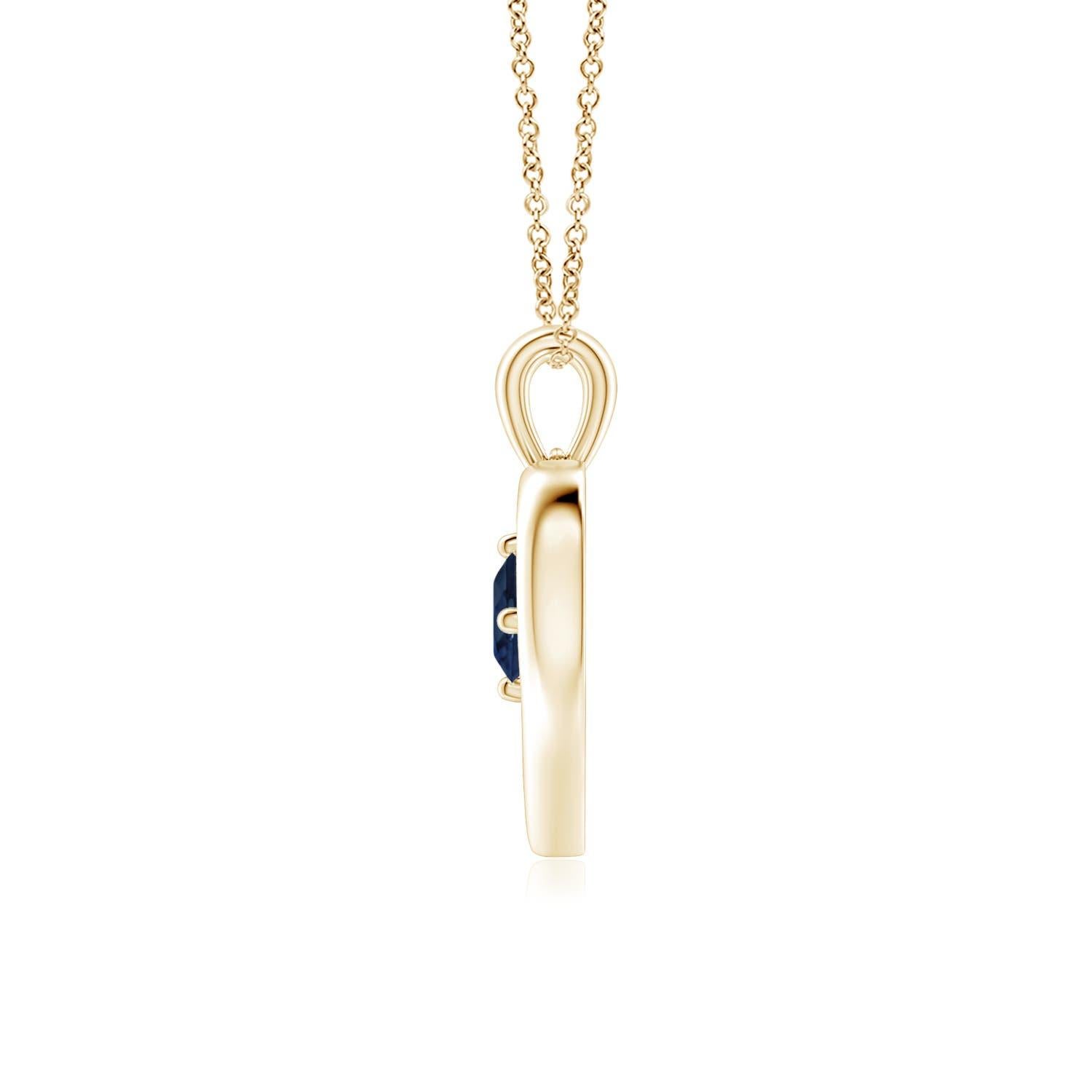 Ce resplendissant pendentif à cœur ouvert en or jaune 14k serti de saphirs est à la fois simple et magnifique. L'agréable pierre précieuse bleue semble hypnotisante en combinaison avec le cadre lustré en forme de cœur ouvert.
Le saphir bleu est la