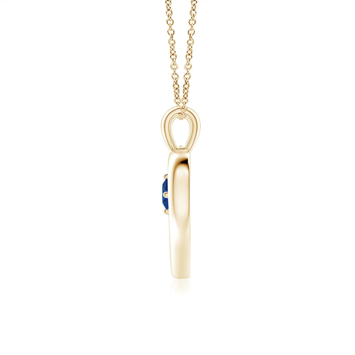 Ce resplendissant pendentif à cœur ouvert en or jaune 14k serti de saphirs est à la fois simple et magnifique. L'agréable pierre précieuse bleue semble hypnotisante en combinaison avec le cadre lustré en forme de cœur ouvert.
Le saphir bleu est la