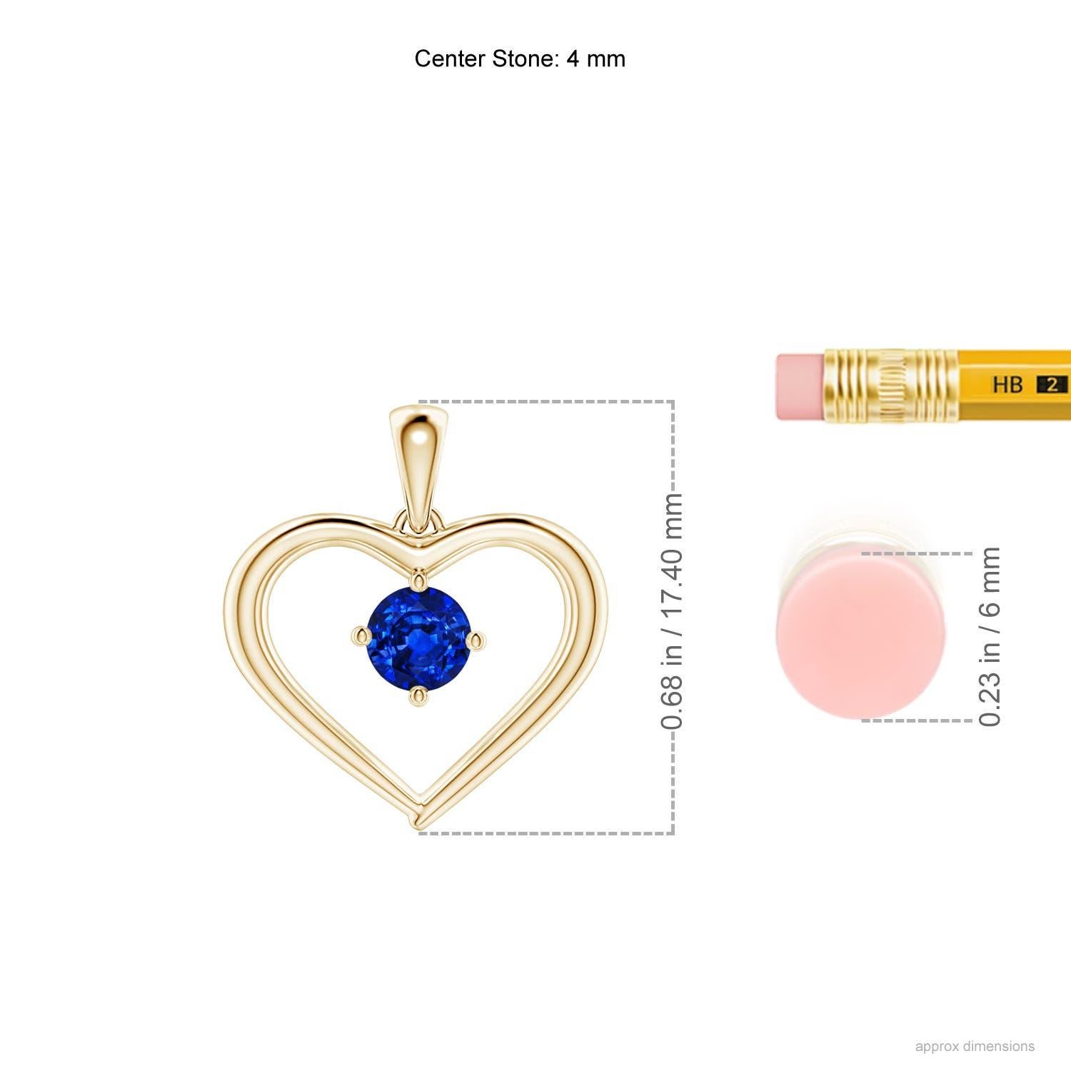 Taille ronde Pendentif en or jaune 14K avec saphir rond solitaire naturel et cœur ouvert Angara en vente