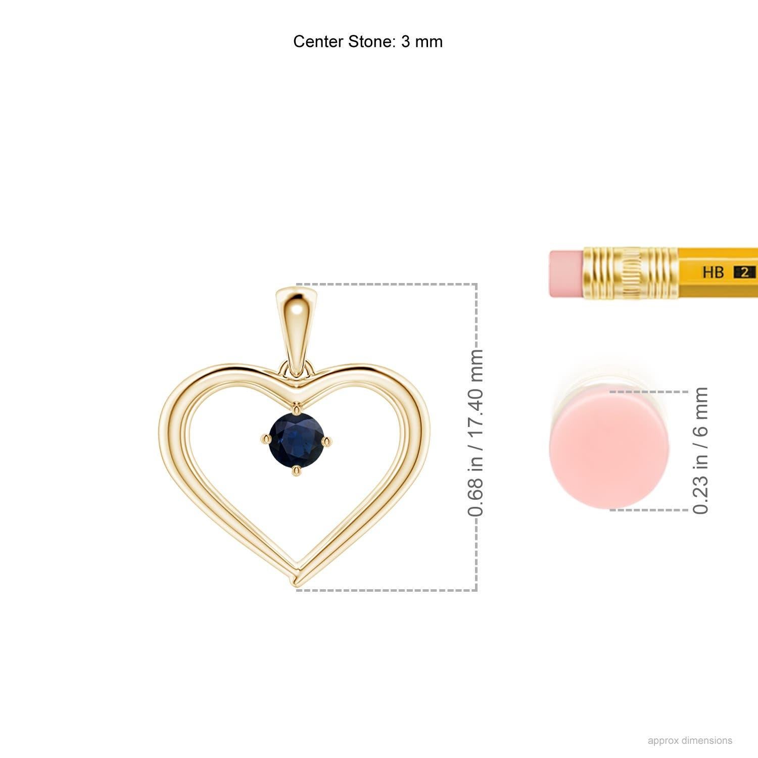 Taille ronde Pendentif en or jaune 14K avec saphir rond solitaire naturel et cœur ouvert Angara en vente
