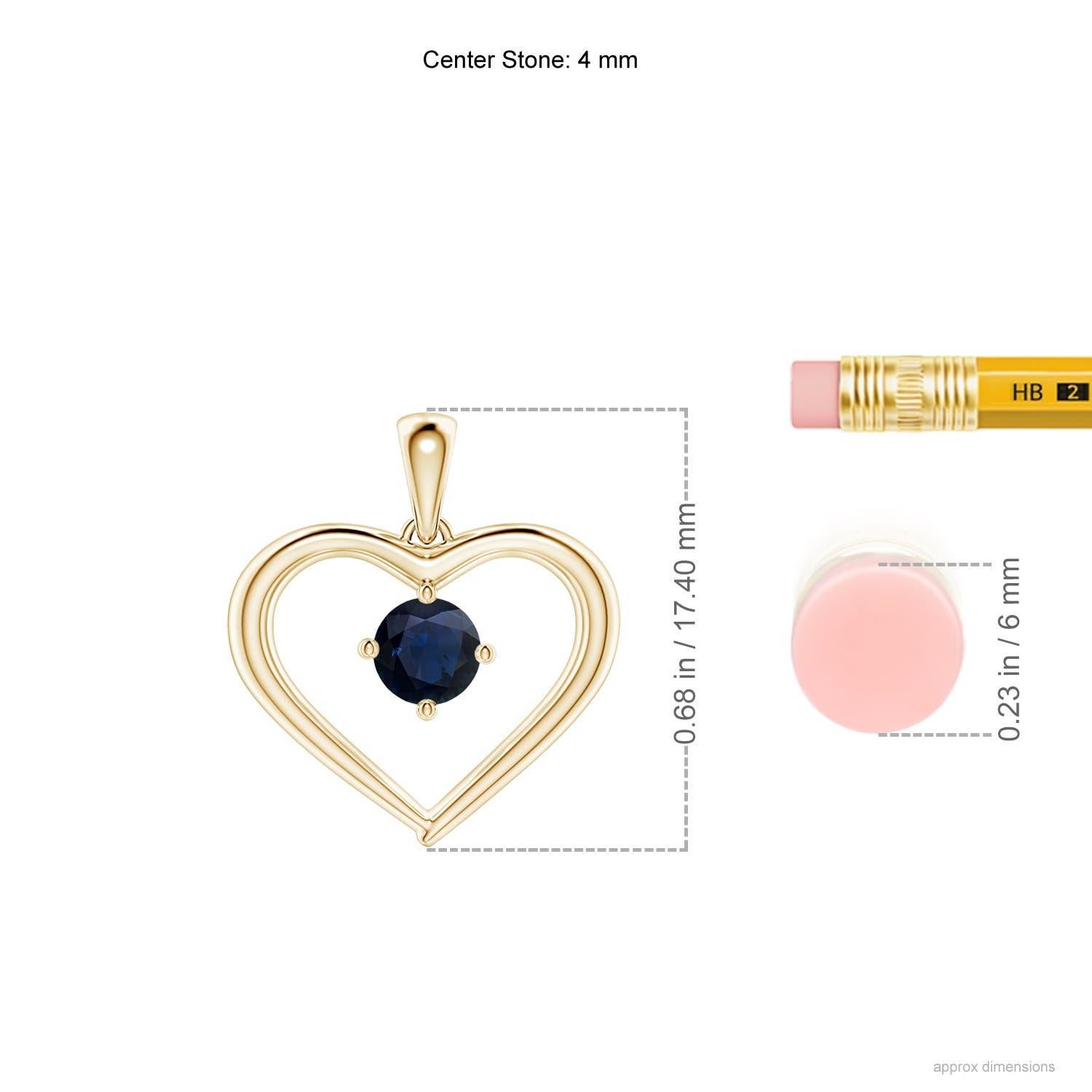 Taille ronde Pendentif en or jaune 14K avec saphir rond solitaire naturel et cœur ouvert Angara en vente