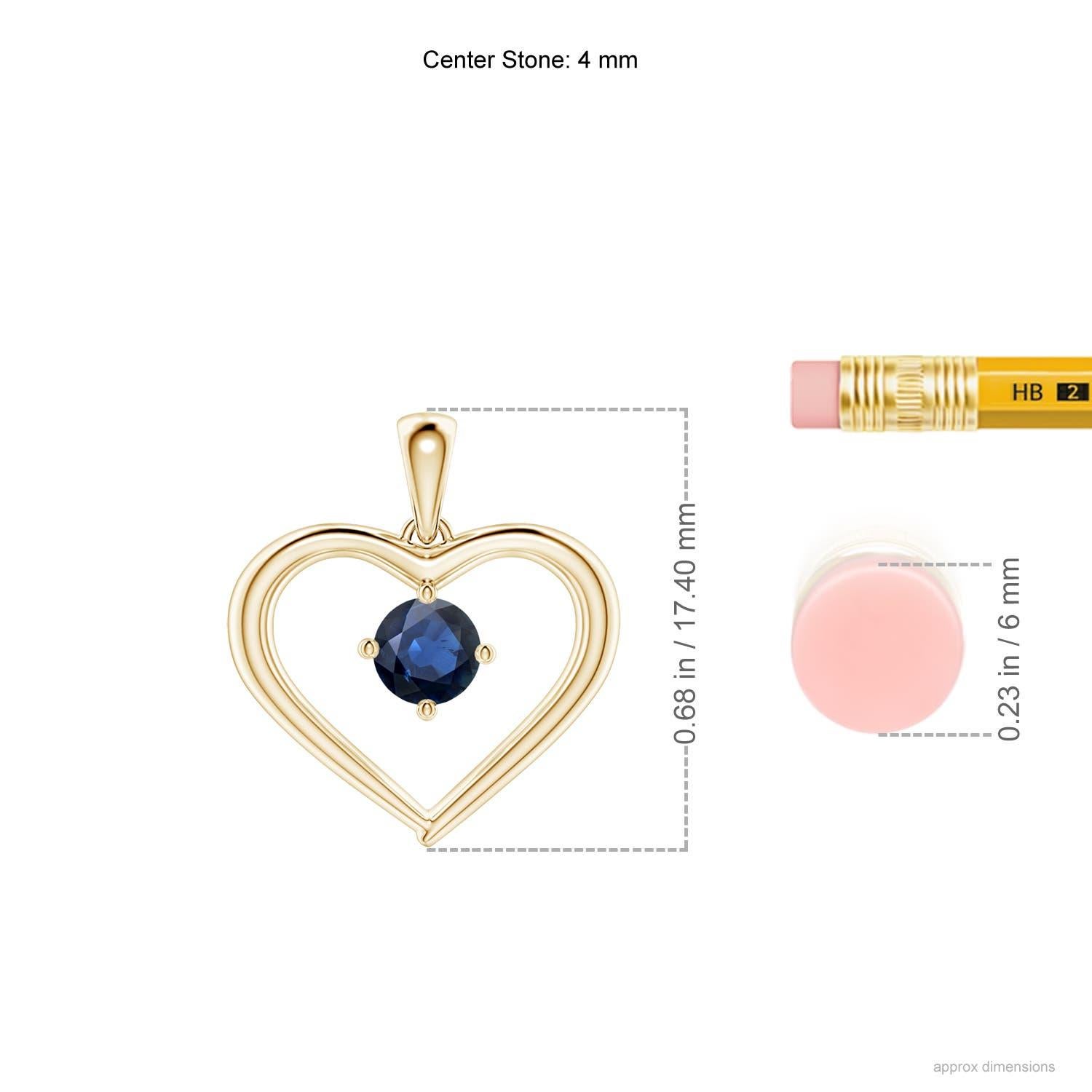 Taille ronde Pendentif en or jaune 14K avec saphir rond solitaire naturel et cœur ouvert Angara en vente